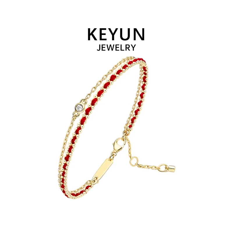 925银手链 编织红绳双层手链女轻奢简约叠戴手绳送女友情人节礼物