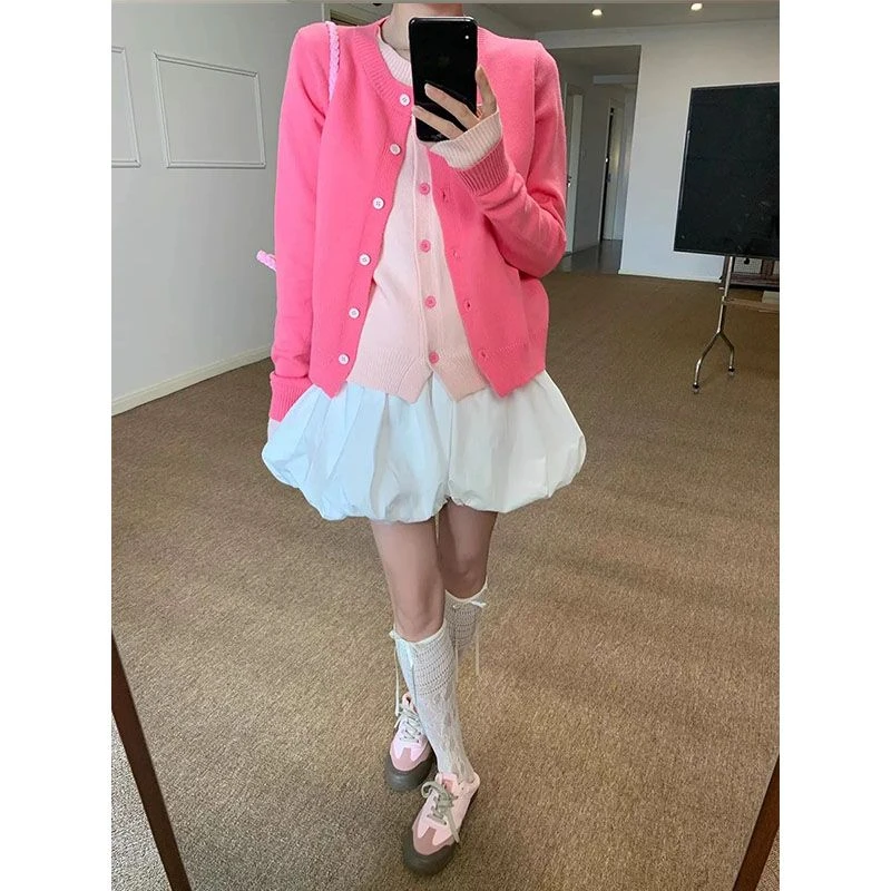 拼接假两件开衫毛衣女春秋冬宽松软糯温柔针织衫