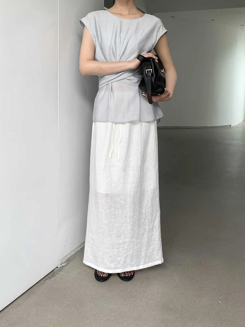 22222 宽松韩版100亚麻多色百搭半身裙