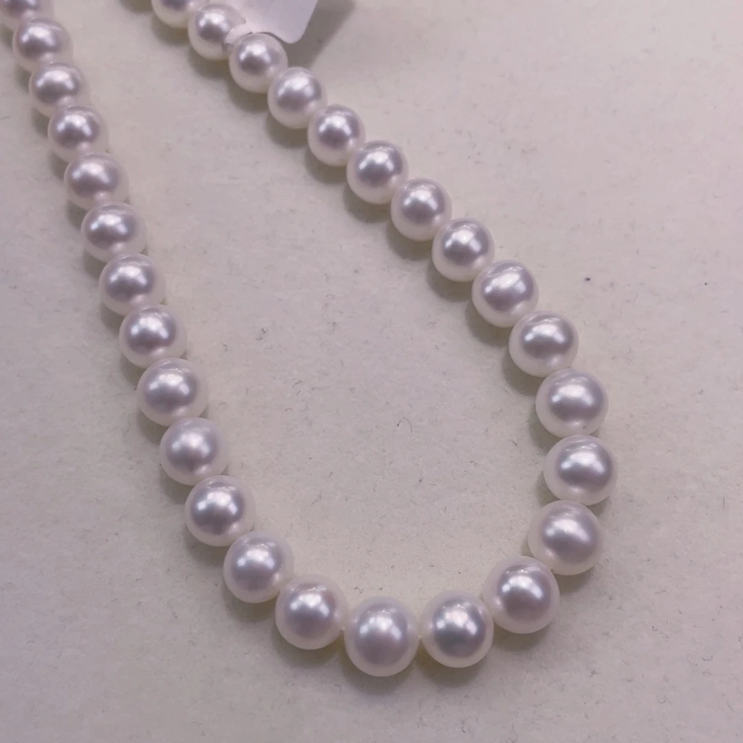 淡水珍珠银S925镶嵌颈饰8-9丝绸缎面 蛋白珠高货