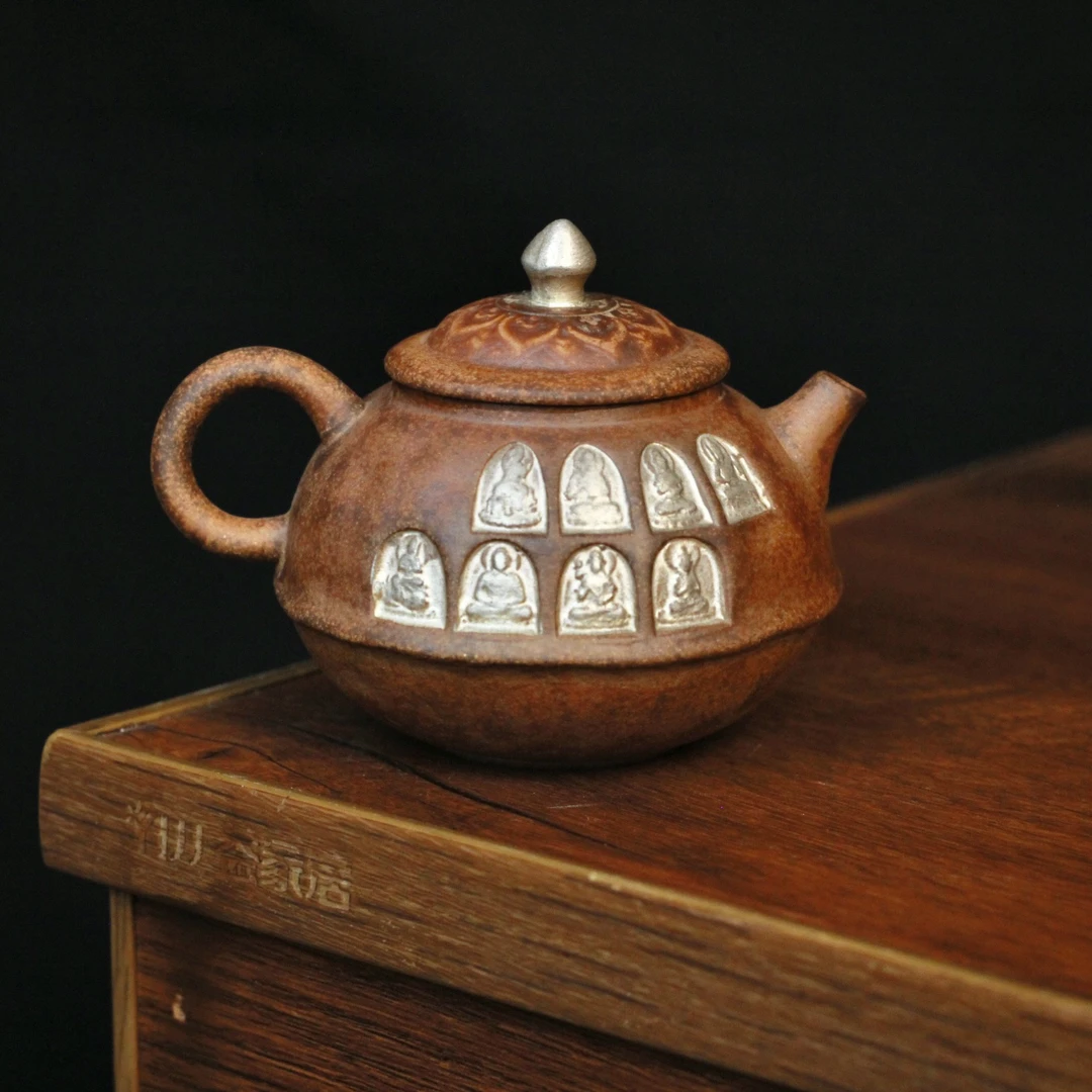 （拿放斋）描银敦煌悟道壶茶壶古拙款粗陶原矿老岩泥泡茶复古家用