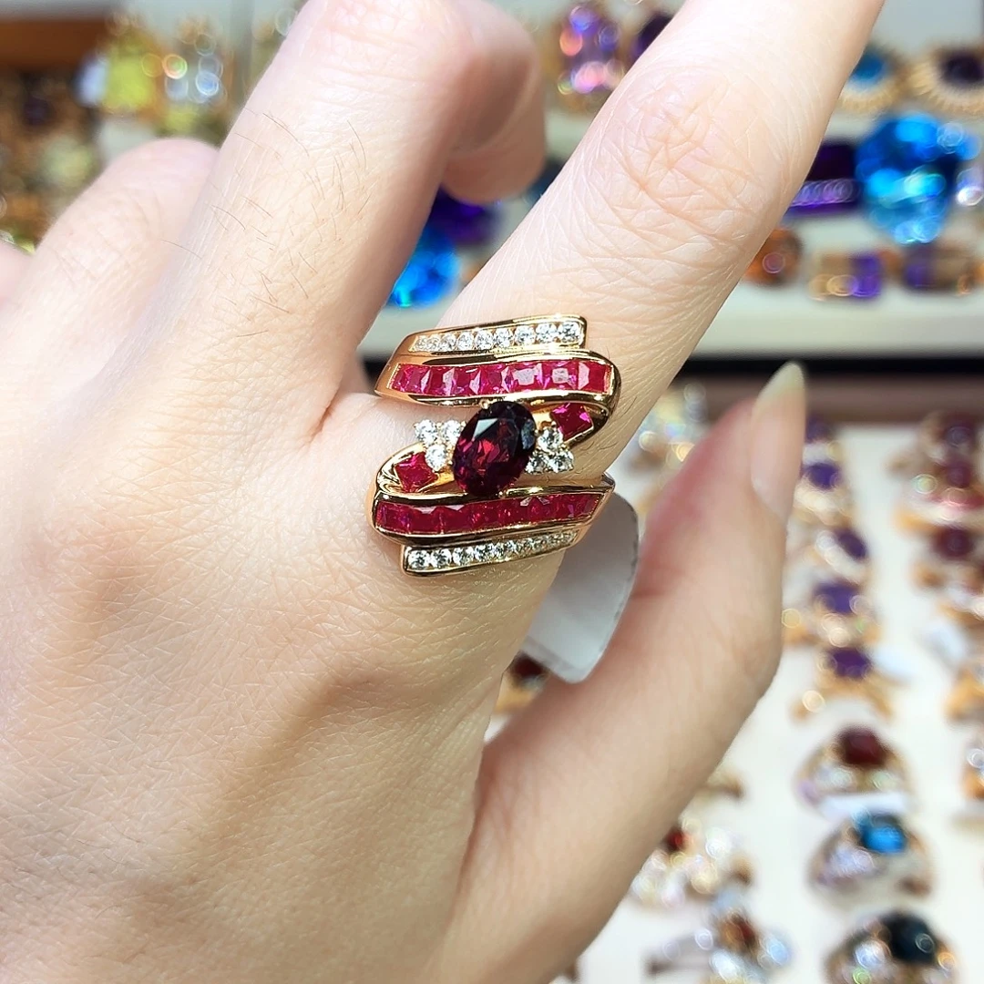 戒指石榴石银S925镶嵌