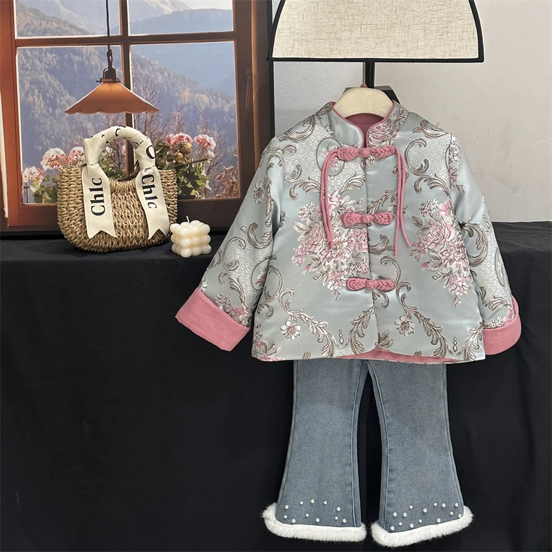 现货【真国色】女童改良汉服冬季拜年服儿童新中式盘扣棉服外套