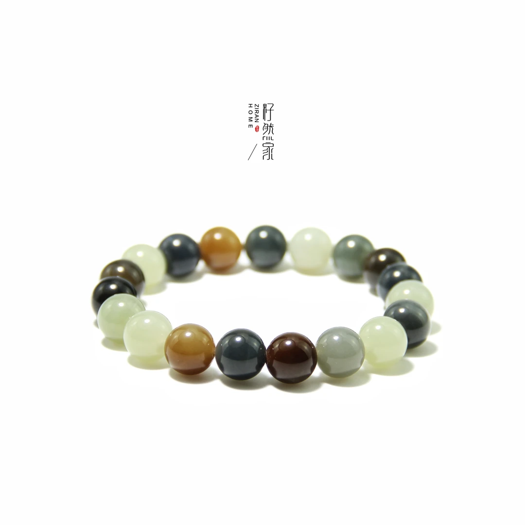 天然新疆和田玉多宝手串楼兰三色10mm（拍一发一多样性发）