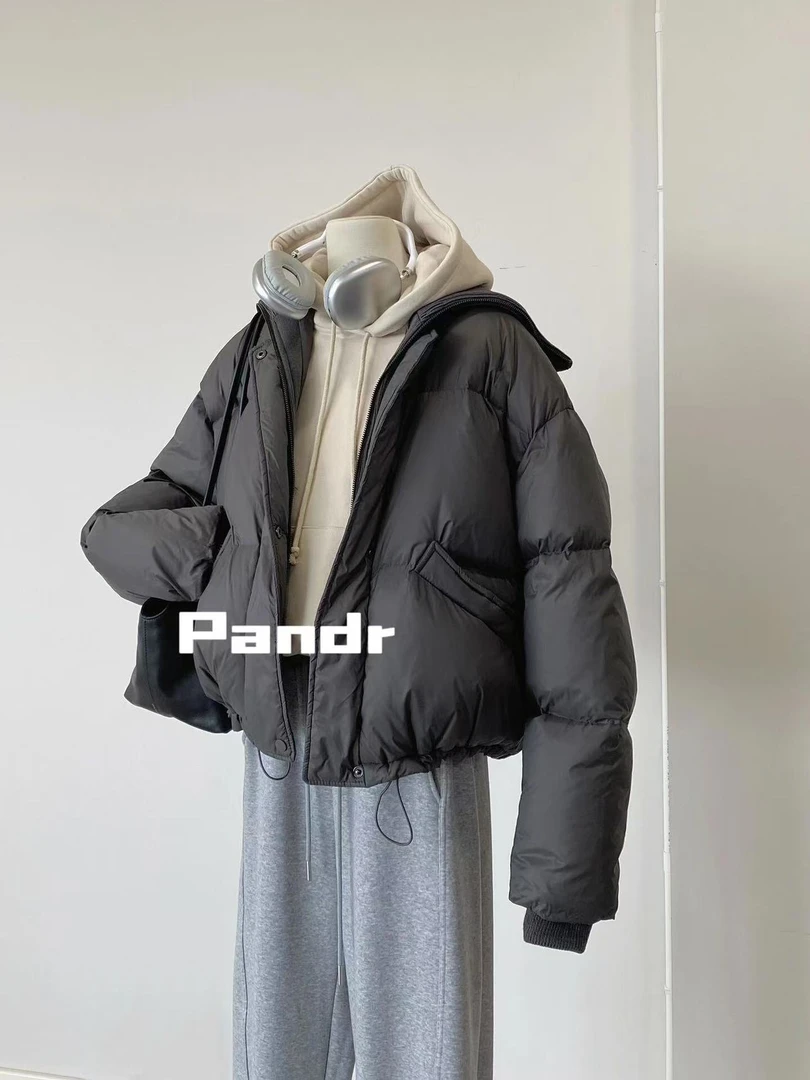 冬季新款黑色简约休闲保暖棉服外套杏色连帽卫衣灰色阔腿休闲裤