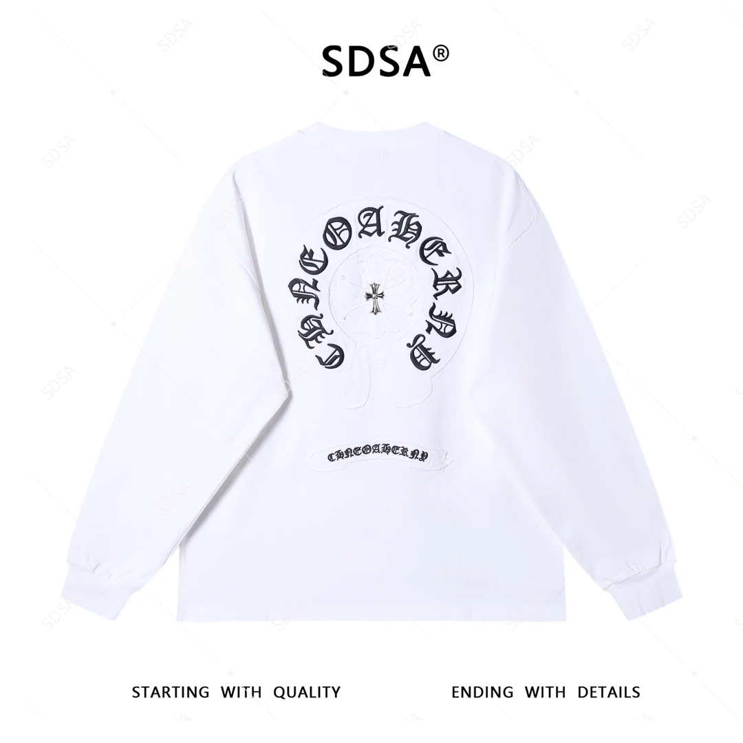 SDSA夏季新款男士痞帅美式简约撞色十字刺绣圆领卫衣宽松潮流时尚