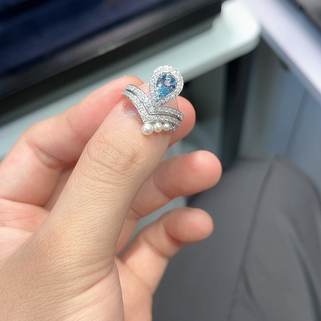 海蓝宝石戒圈18K金镶嵌