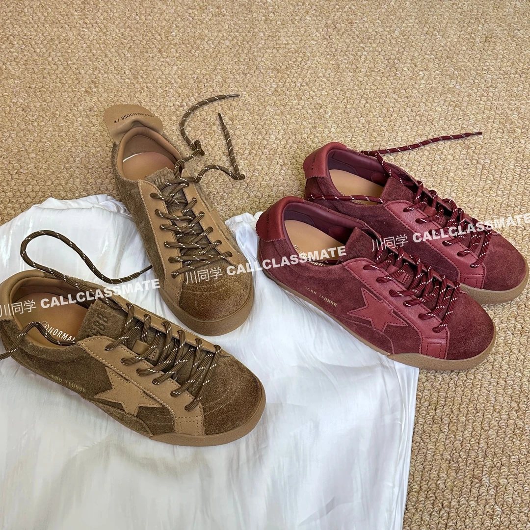 【川同学】牛皮内增高复古德训鞋女秋款星星时尚百搭运动休闲板鞋潮