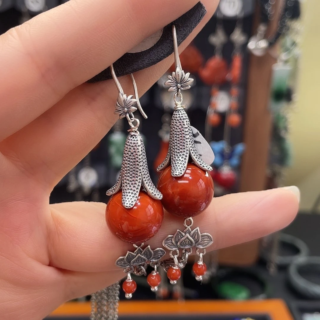 南红玛瑙耳饰银S925镶嵌红*瑚549hjjhhjj