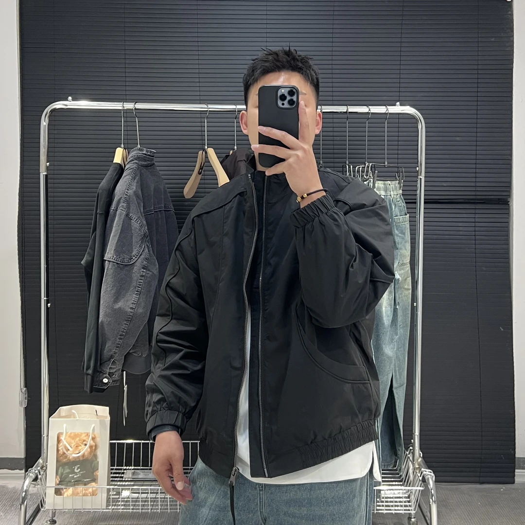 2506 美式休闲立领夹克男春季设计感短款简约冲锋衣夹克外套男