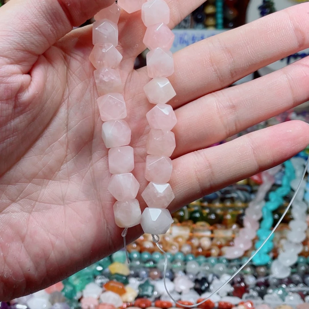 石英质玉，粉晶冲八角10mm，合金