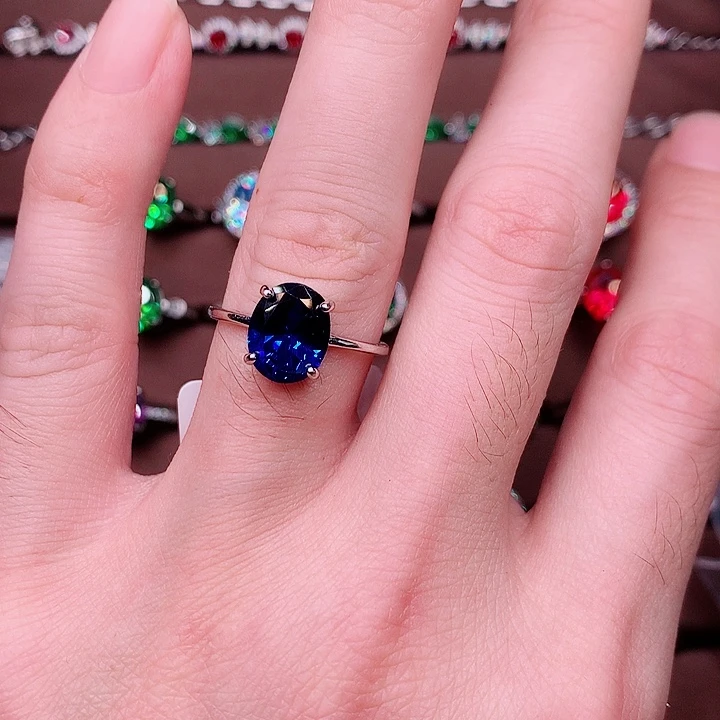 蓝宝石戒指银S925镶嵌