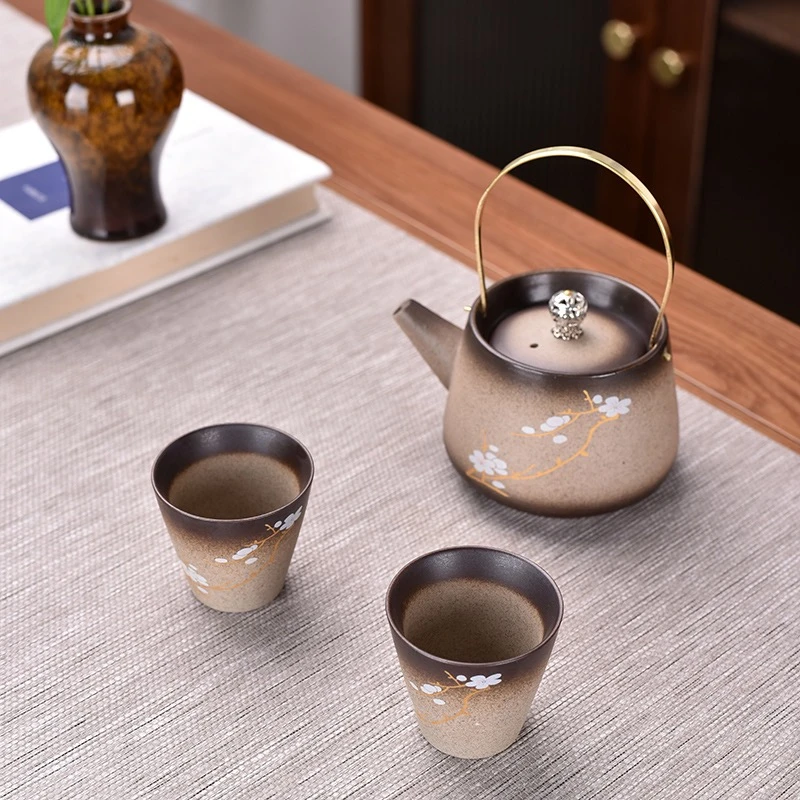 中式柴烧老陶泥提梁壶一壶两杯功夫茶具办公家用@Z028