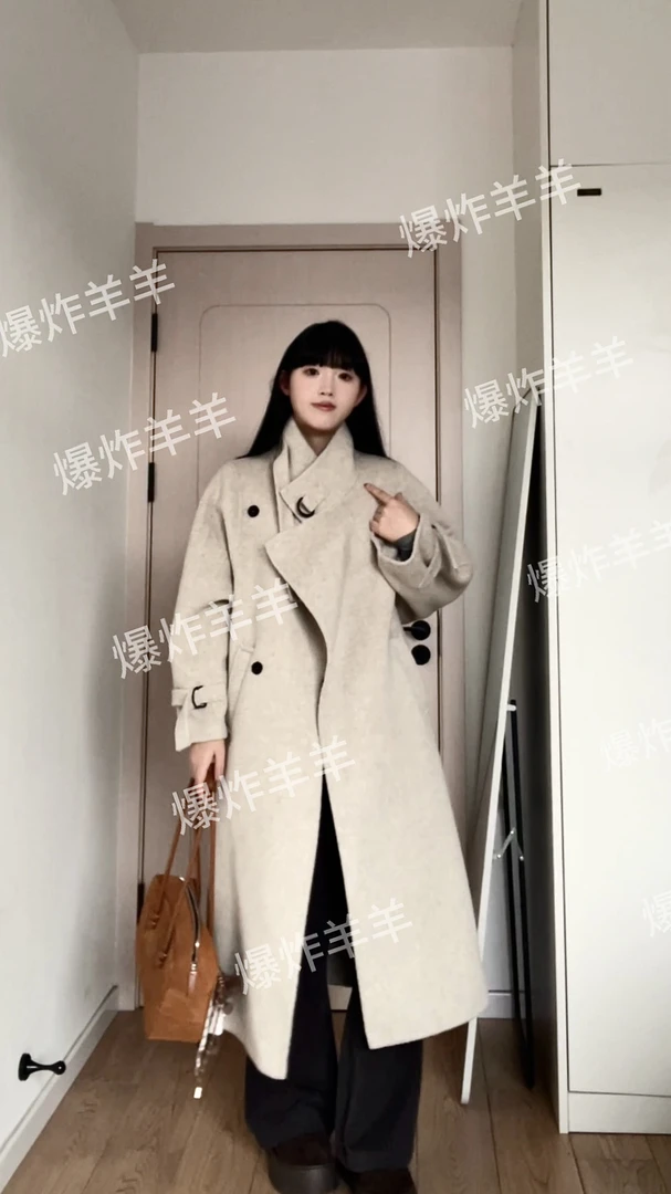 8838线下设计师新款时尚风衣款羊毛大衣