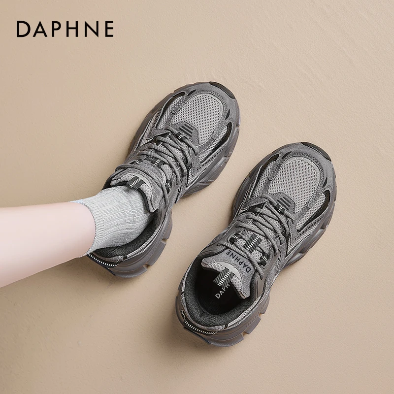 达芙妮灰色老爹鞋女2025新款春百搭季爆款登山厚底增高休闲运动鞋