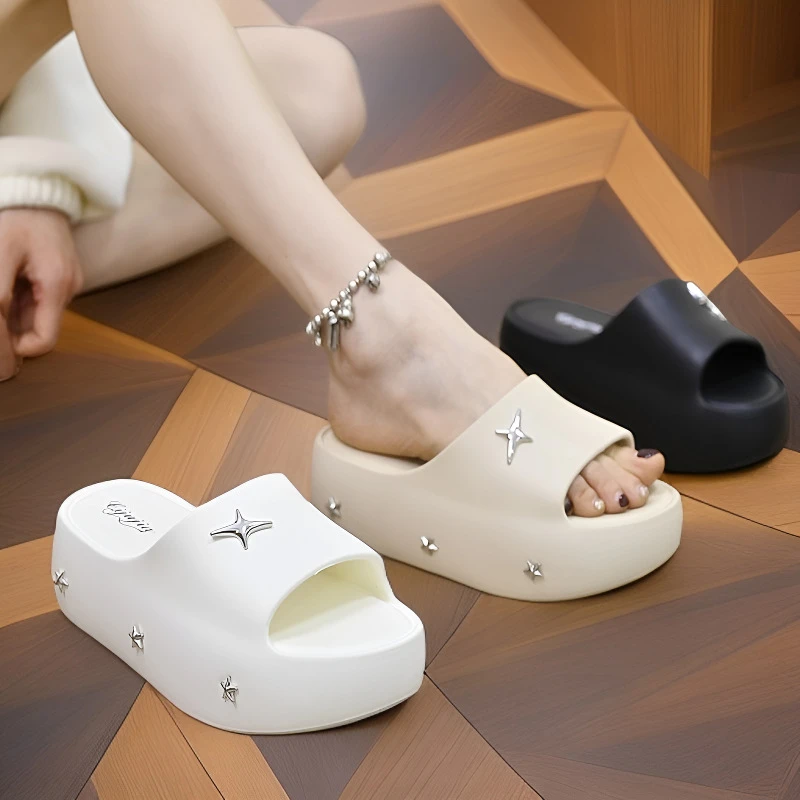 2025年夏季新款厚底一脚蹬拖鞋女增高耐磨沙滩时尚休闲凉拖鞋