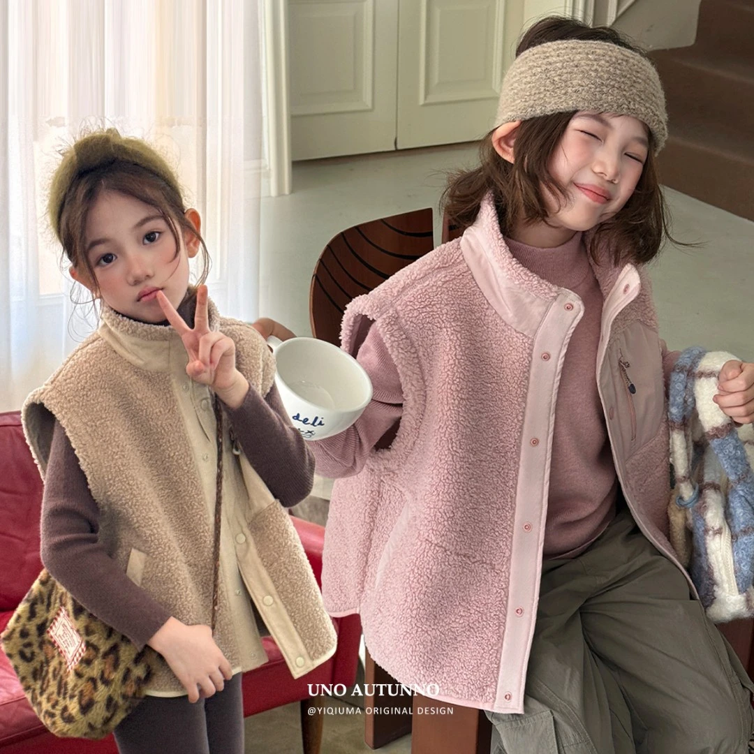 现货「UNO AUTUNNO」【奶咖双拼】泰迪绒女童冬季加绒马甲外套GD2515