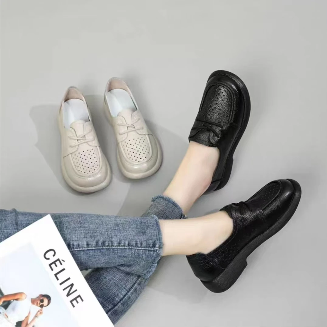 新人福利真皮妈妈鞋2025新款春秋超软底平底孕妇单鞋防滑女单鞋