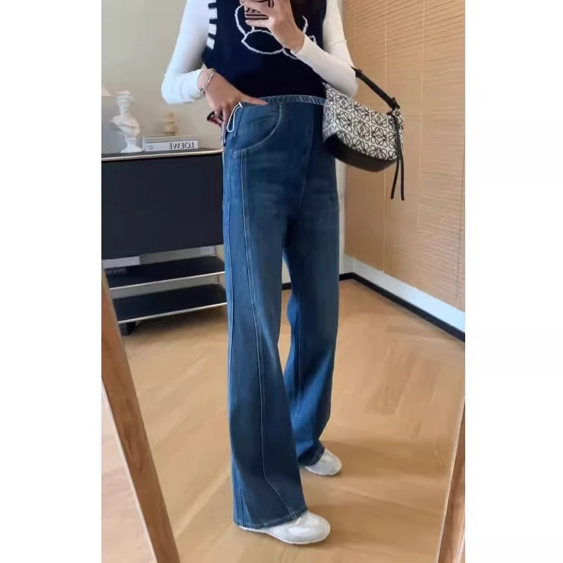 孕妇裤子春秋外穿小个子无托腹牛仔阔腿裤2025潮款宽松直筒裤春装