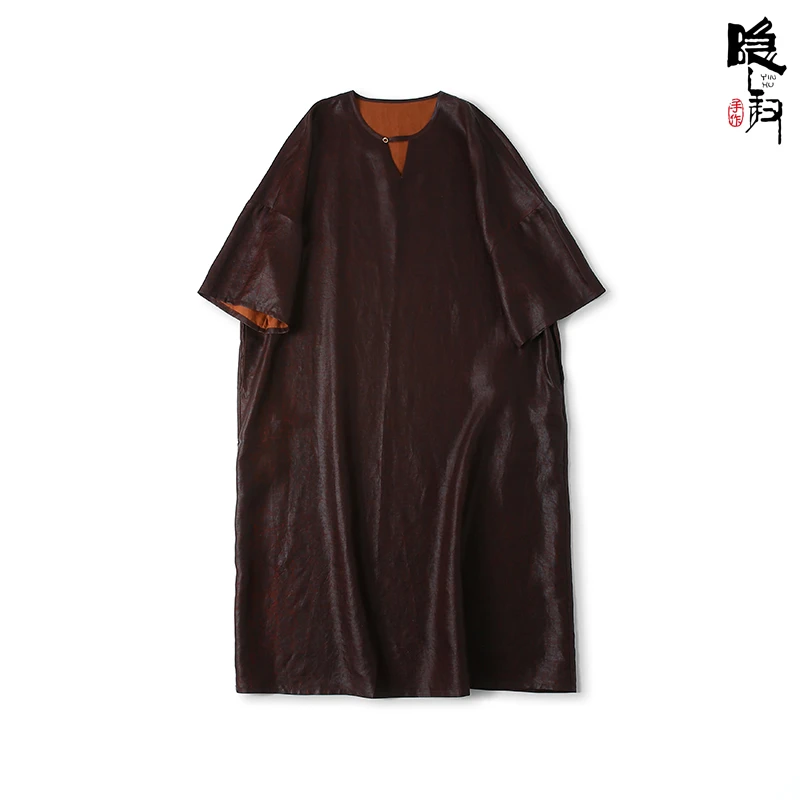 【隐叙原创】YX0560夏季新款新中式香云纱桑蚕丝中国风连衣裙