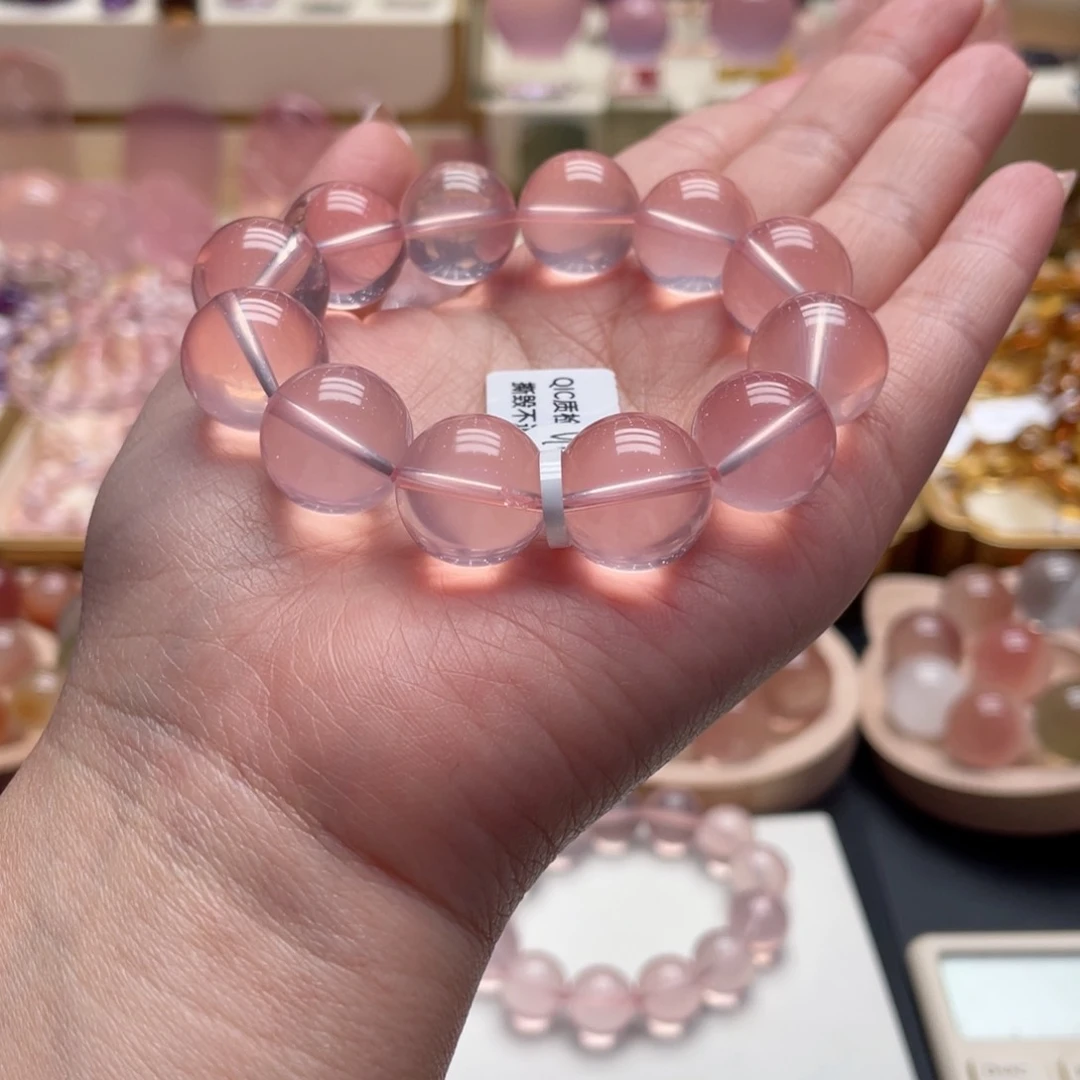 未镶嵌手链芙蓉石粉水晶15mm