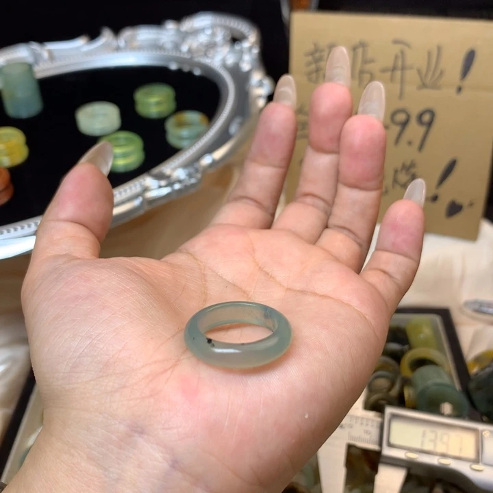 奶***吖合金蛇纹石玉戒指