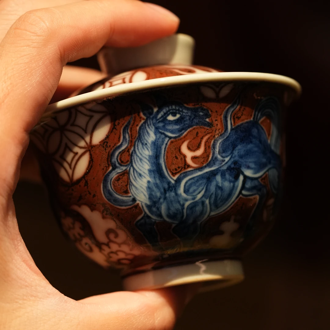 【良哥跨年专属】景绣青花釉里红双拼八宝马盖碗