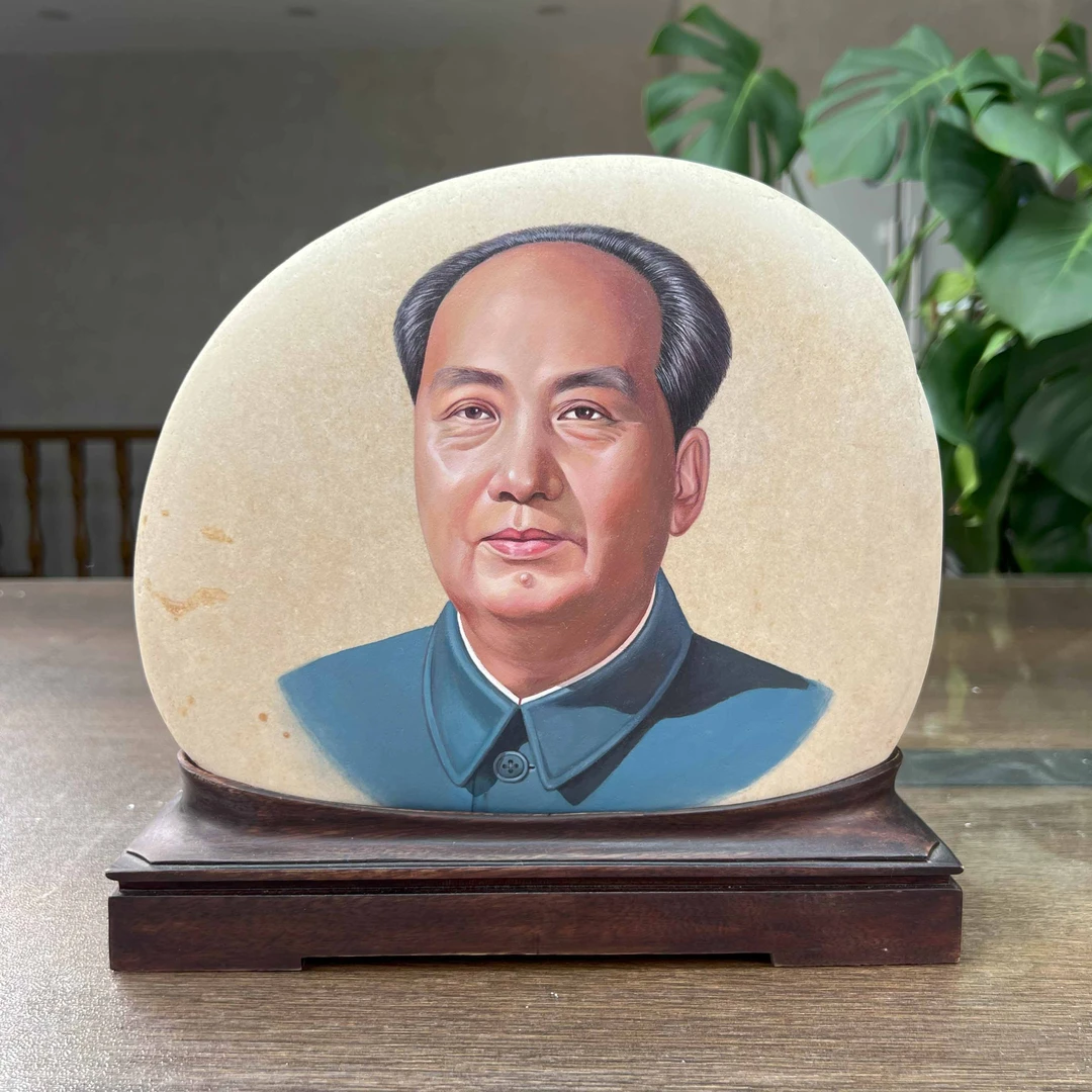 《毛爷爷画像》25x25cm含底座手绘石头画摆件