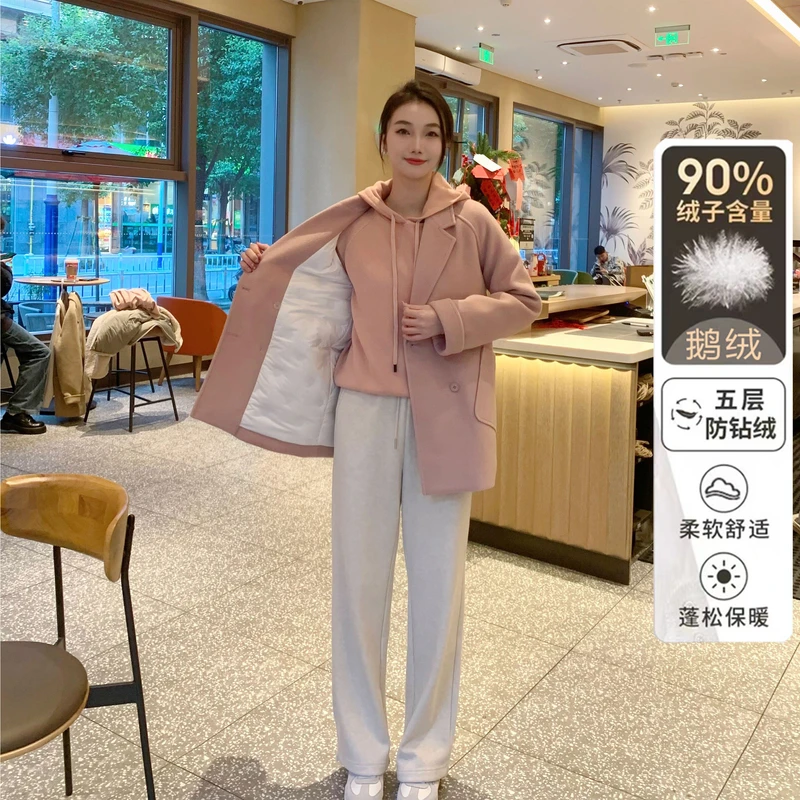 初雪恋人鹅绒大衣！内里90%白鹅绒毛呢大衣外套羽绒服YRF111/1