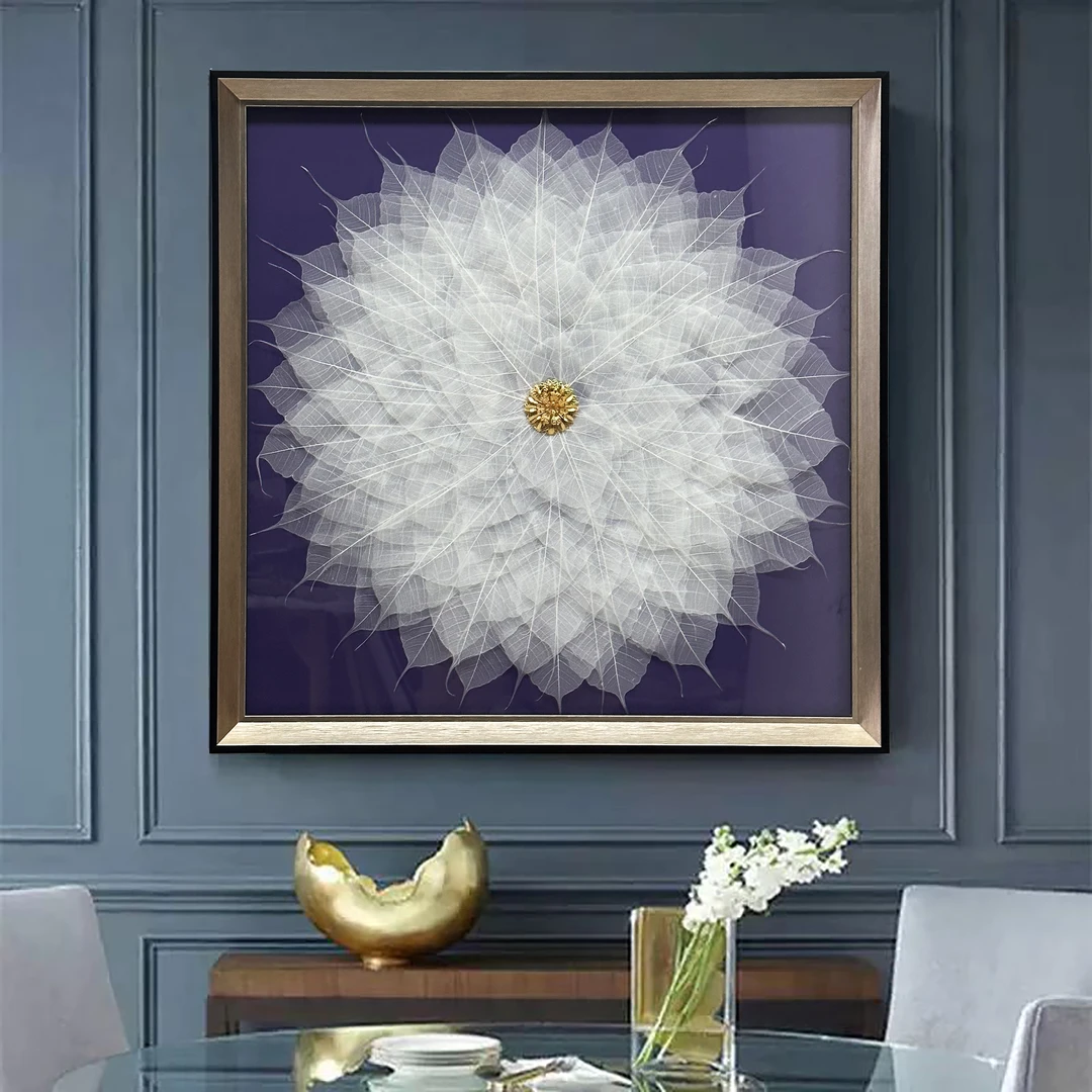 新中式菩提叶高档装饰画客厅沙发背景墙餐厅玄关卧室床头挂画8080