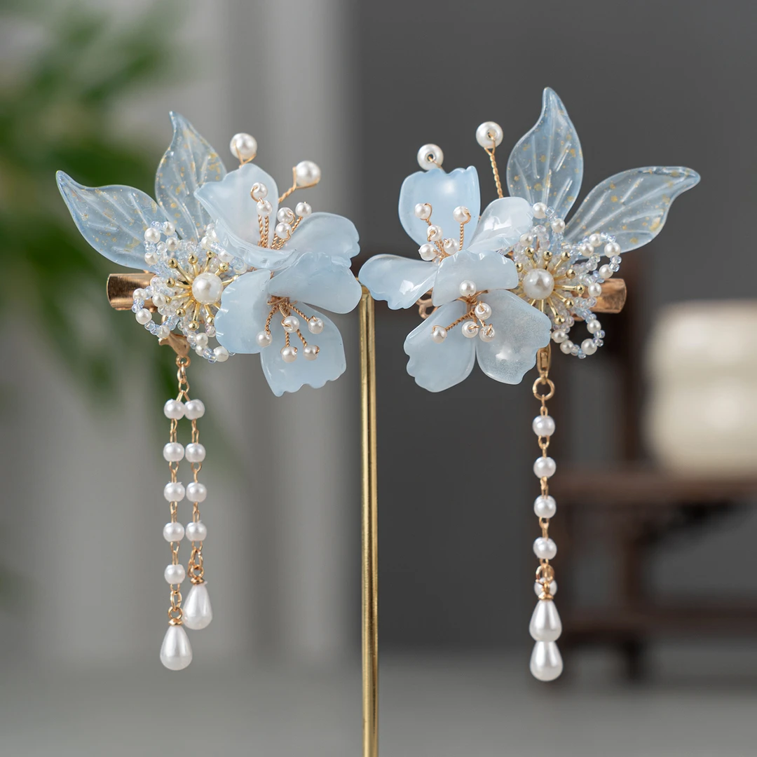 春亦轩中式淡雅古风碧空静流苏对夹发饰现代百搭旗袍汉服发夹头饰