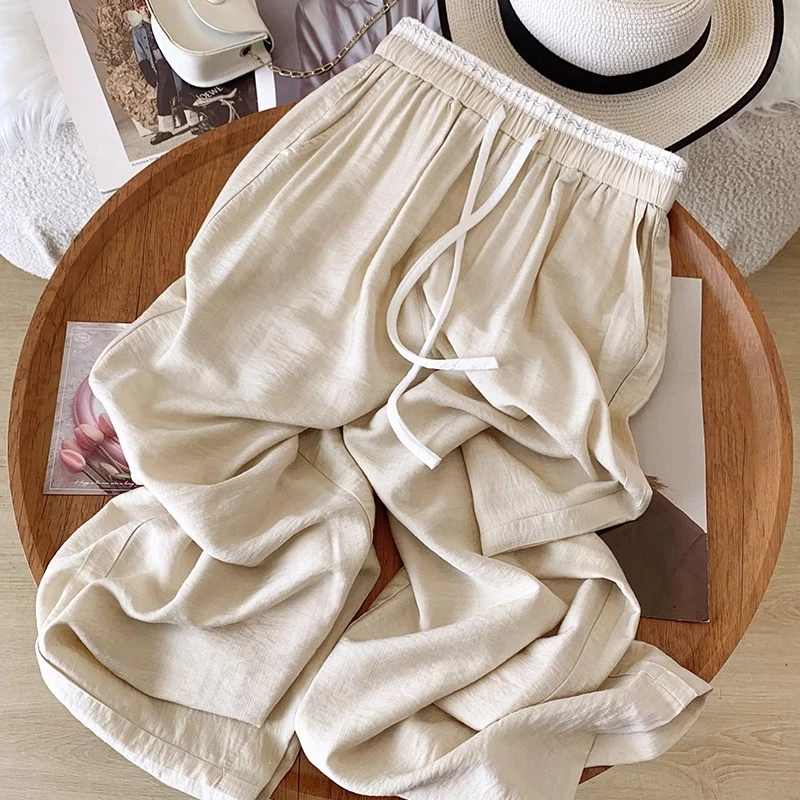 夏季轻薄棉麻阔腿裤女2025新款高腰显瘦天丝亚麻直筒裤冰丝凉凉裤