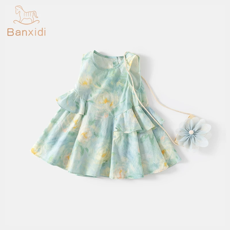 班喜迪女童连衣裙夏新款洋气儿童背心裙子宝宝公主裙周岁礼服夏装