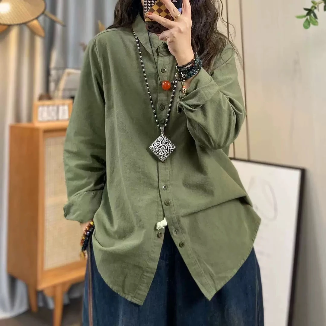 乐贝坊 春季新款韩版宽松文艺风长袖衬衫时尚百搭减龄双扣衬衫女