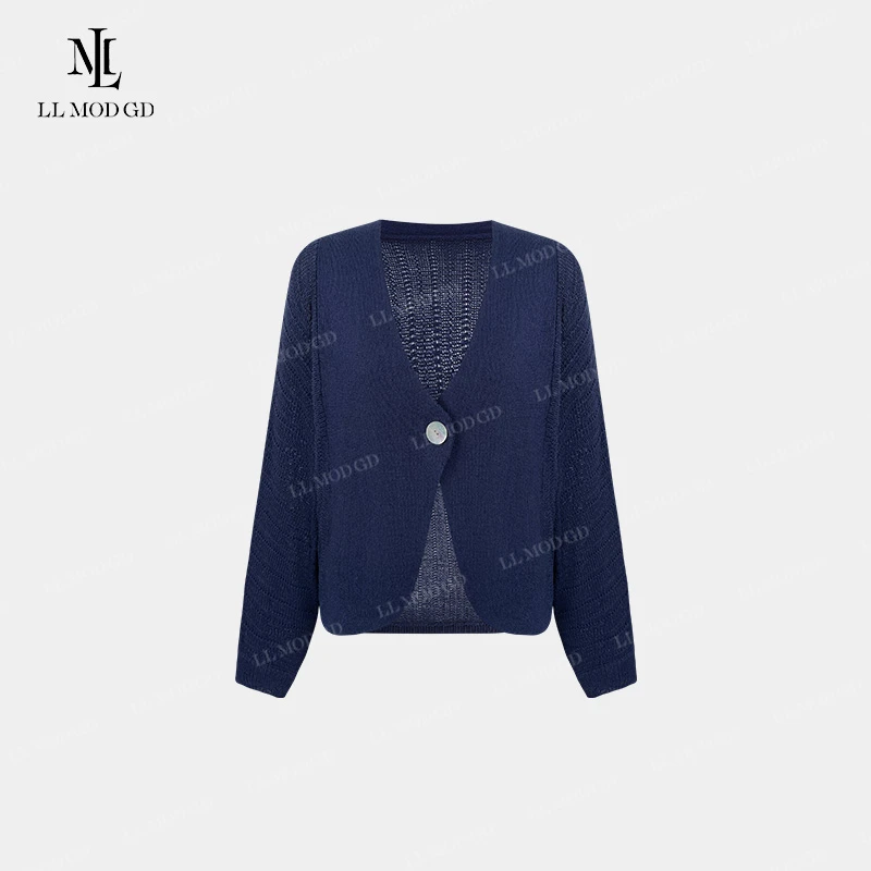 小燕子 文艺薄款蝙蝠镂空针织V领短款棉麻外披开衫外套LL-261604