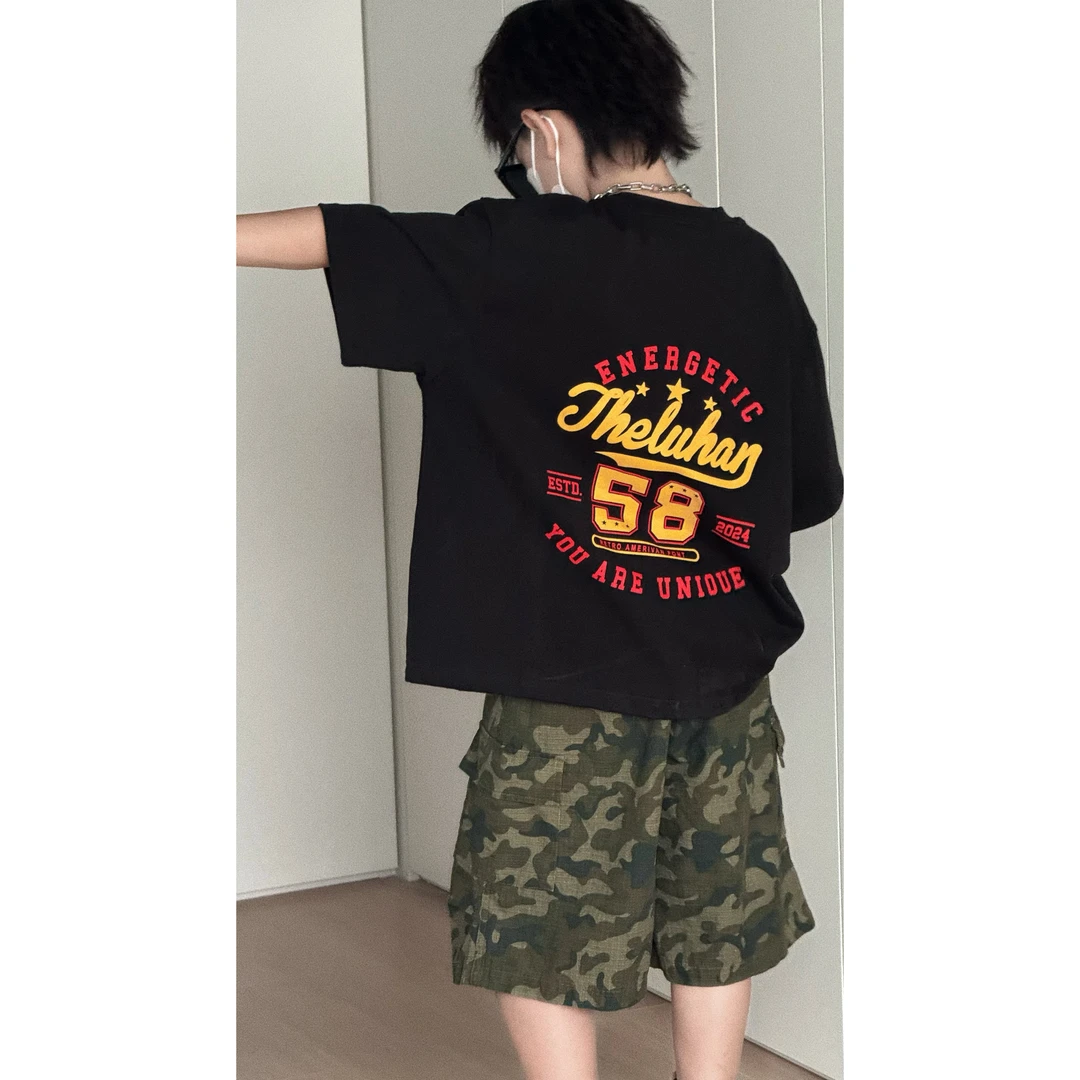 现货THE LUHAN【极简潮】夏季休闲宽松时尚亲子装大童印花T恤25189