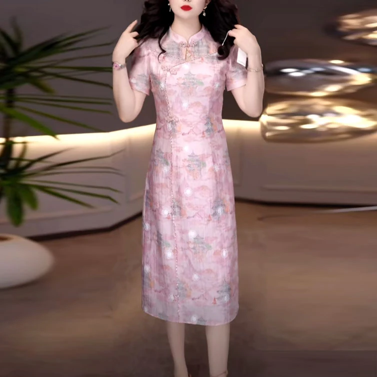 双绉丝气质国风改良旗袍裙2025袭击新款新中式气质修身减龄连衣裙