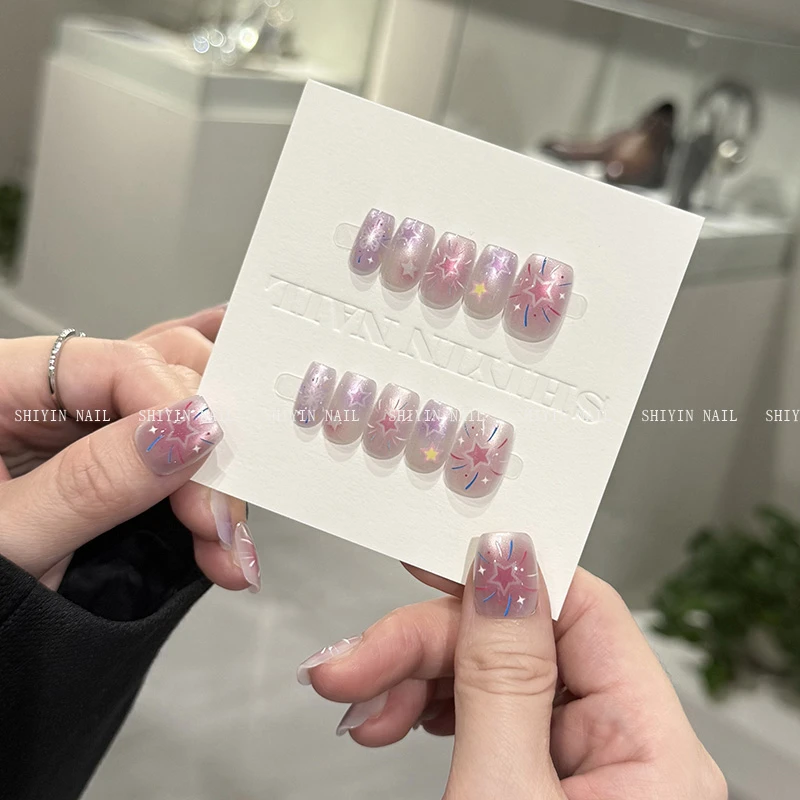 CPY-87梦幻甜星猫眼可爱美甲穿戴甲夏日短款新款小清新成品甲片