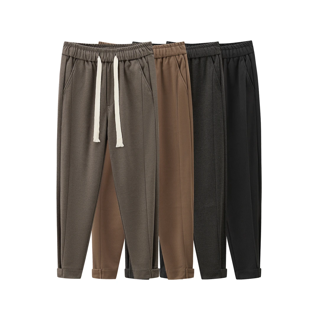 冬季厚款休闲裤男混纺磨毛休闲束脚裤男装九分裤ins痞帅毛呢裤子