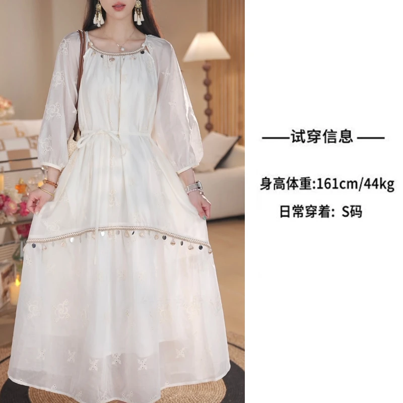 TT【巴塞罗那】6606夏季新款法式慵懒风重工提花长款连衣裙