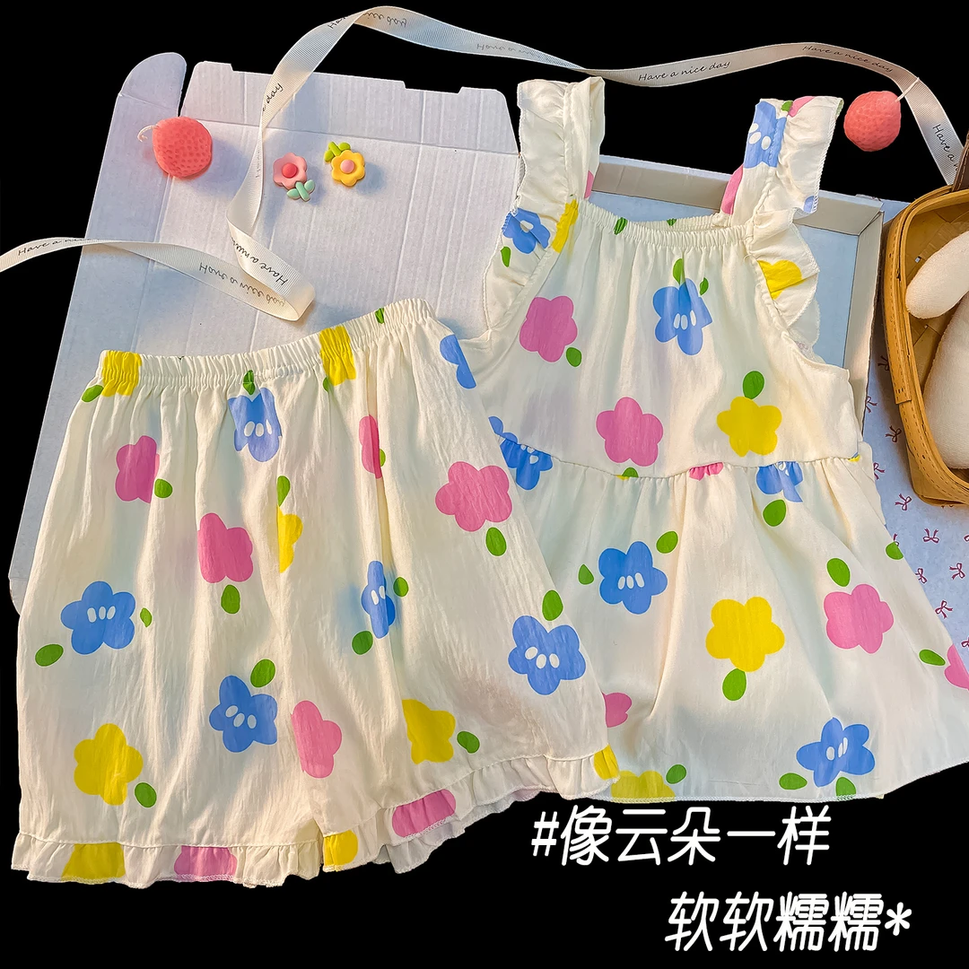 儿童睡衣女两件套夏季薄款2025新款背心公主风女童可爱短裤家居服