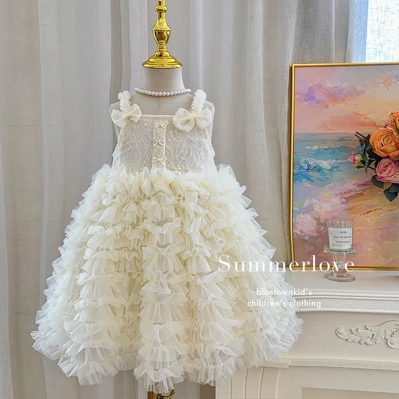 2025夏”白茶清欢”女童吊带蝴蝶结蛋糕连衣裙T25109