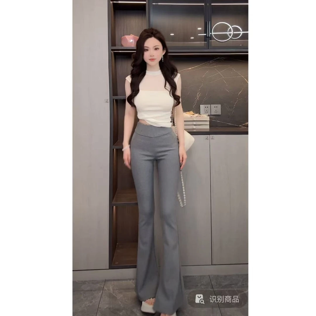 曼曼【氧气长腿】垂感显瘦弹力紧身辣妹开叉喇叭裤