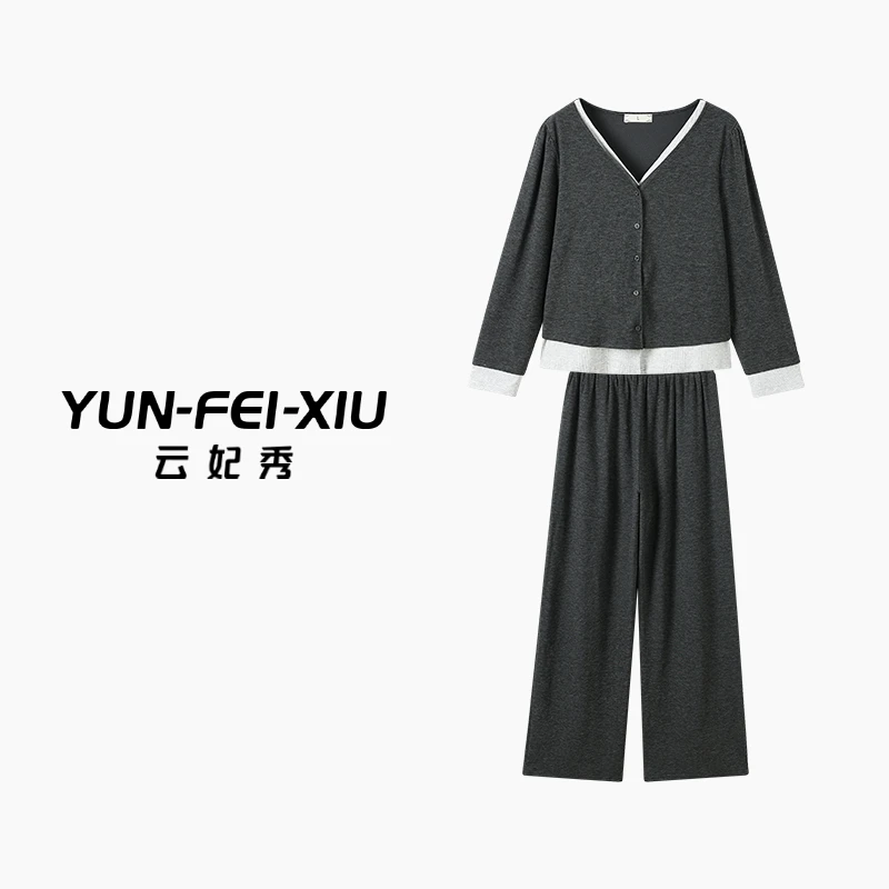云妃秀大码女装套装时尚微胖宽松显瘦上衣长裤两件套春季8665AB