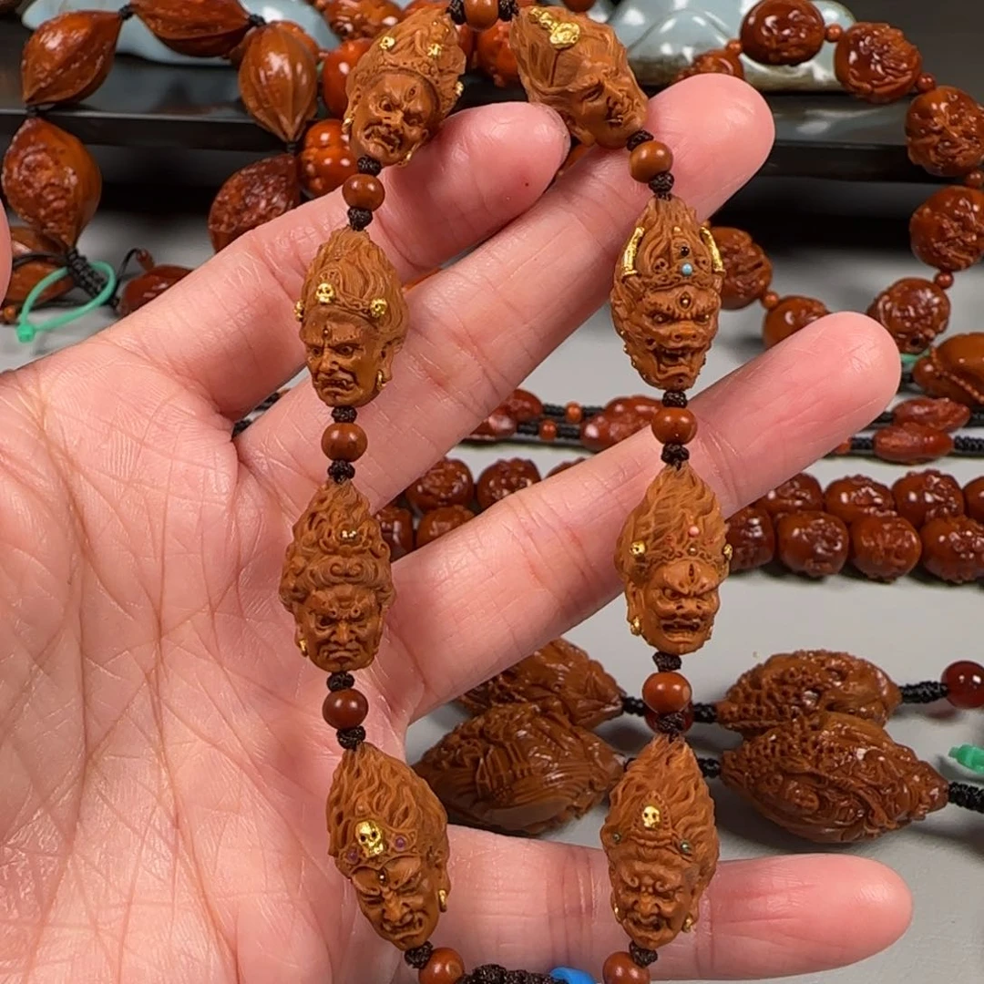 手串橄榄核12鸡血红水晶核24K八大明王