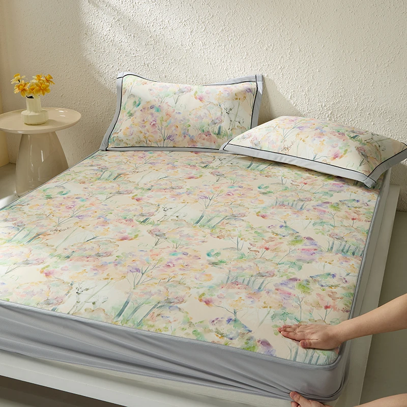 密林重生 锦氨复合凉感丝凉席防蚊席床席床笠三件套家用床上用品