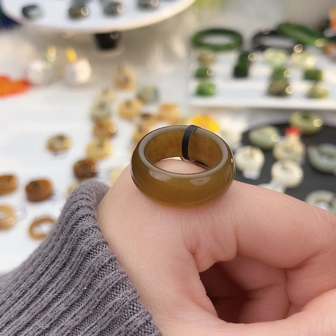 和田玉未镶嵌戒指k95焦糖墩墩17.2mm