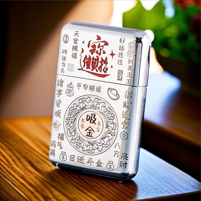 巴雷特白镍镶嵌紫铜鸿运当头手工金色煤油打火机创意个性银色国潮