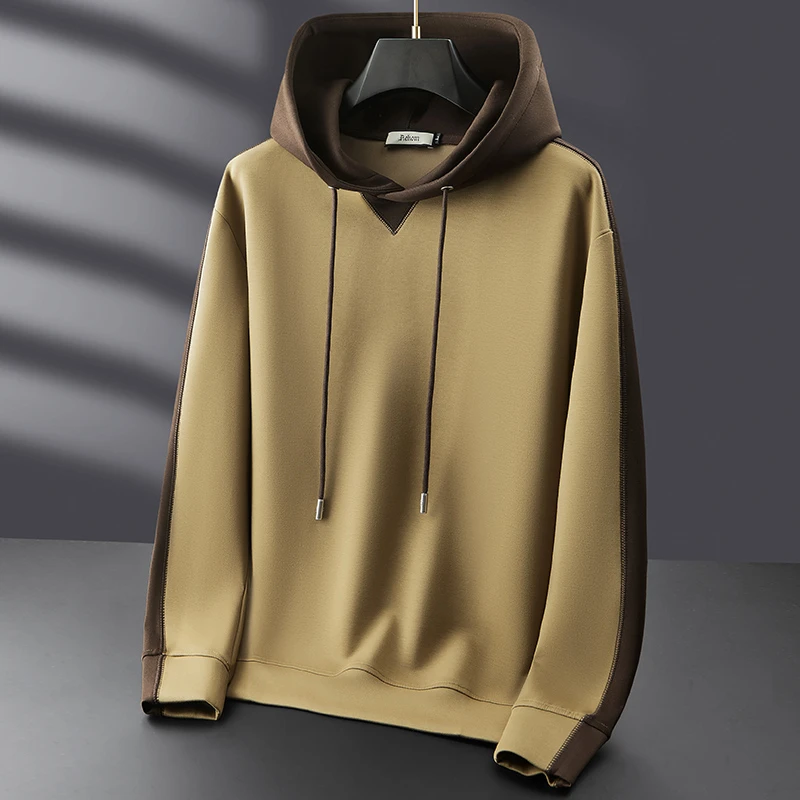 洛尼提日亚秋冬莫代尔连帽卫衣男长袖潮流时尚织带拼接空气层外套