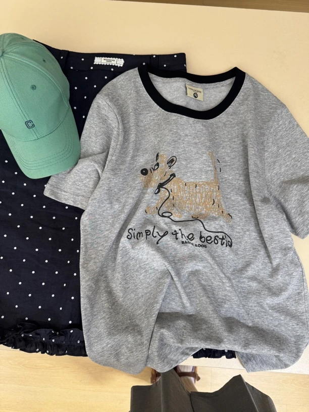 ARRLMORRE品牌撞色领冰凉轻薄雪花棉韩系T恤